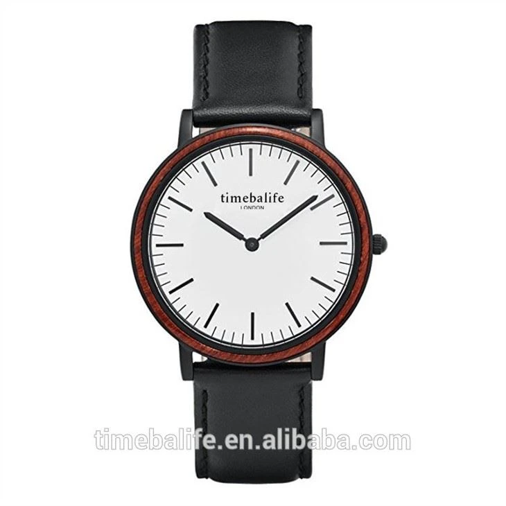 All Black Watch Wooden Bezel Case Genuine Leather Band Cools Fashion Sport Boys Teenagers Men Watches
