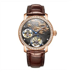 18k Gold Double Tourbillon Skeleton Mouvman Skeleton.